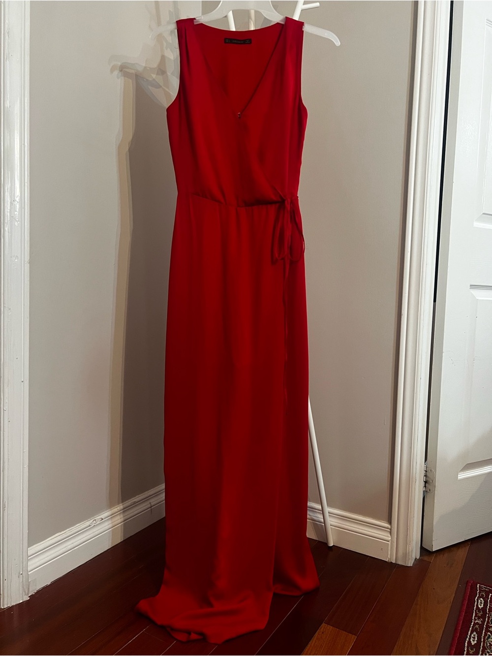 Zara Red Sleeveless Maxi jumpsuit with Side Tie